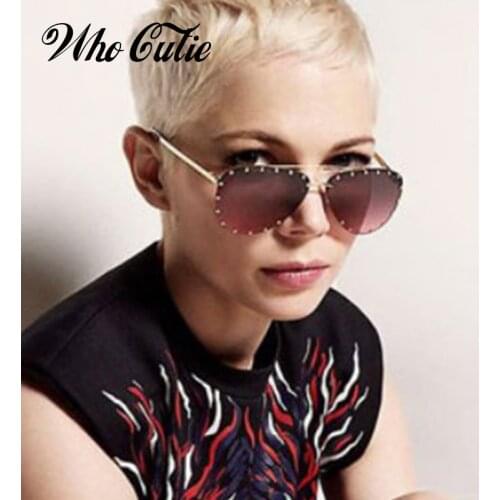WHO CUTIE 2018 Vintage Pilot Rimless Sunglasses Men Women Brand Designer Steampunk Sun Glasses Gradient Pink Lens Shades OM729