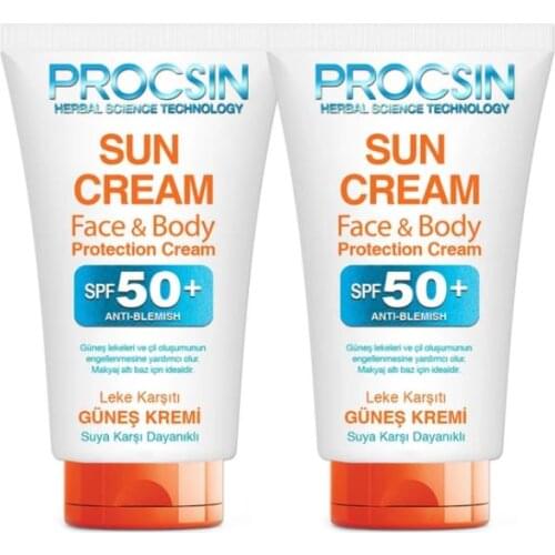 Procsin Sunscreen 50 ml Double Pack. SPF 50. Total 100 ml. Get a healthy tan. Hello summer. goodbye to burns. best selling produ