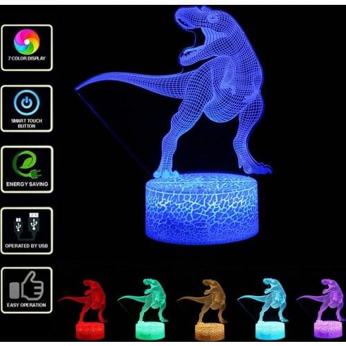 LED Dinosaur Lamp Kids Bedroom 3D Illuminated Lamp Optical Desk Night Light With 7 Color Changing Creative Bedside Lights