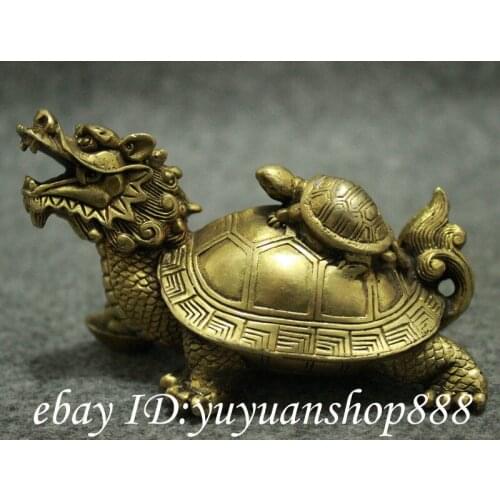 Folk Chinese Brass FengShui Longevity Shou Dragon Turtle Tortoise Statue Animals Garden Decoration 100% real Brass