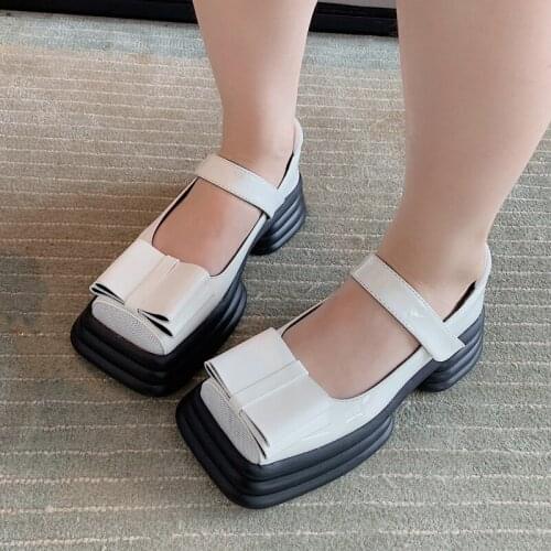 Retro Lolita Shoes Harajuku Square Head Shoes Casual Creepers Punk Shoes Ladies Platform Pumps Gothic Black Boots Damen Schuhe