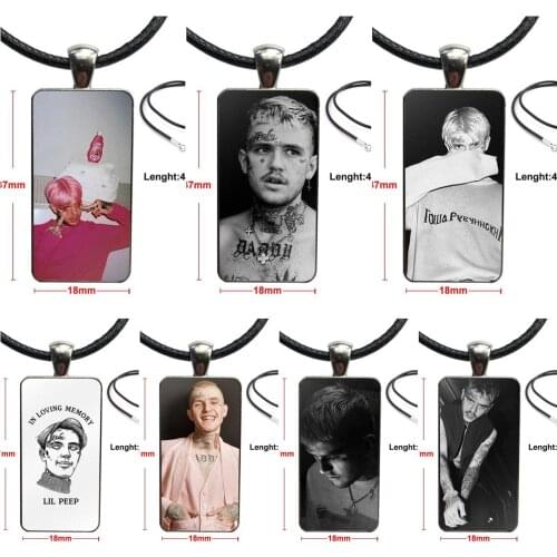 Lil Peep Lil Bo Peep Jewelry With Stainless Steel Plated Glass Cabochon Choker Long Pendant Rectangle Necklace For Unisex Gift