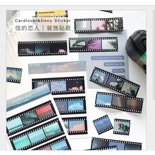 2 Pcs/pack Endless time retro camera film movie Stickers cloud stars rose PVC Flakes DIY planner scrapbooking Album Art stickers
