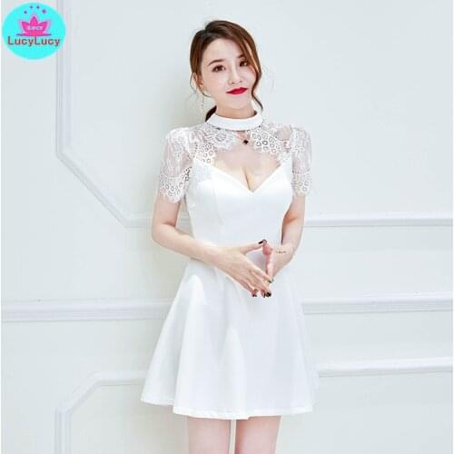 2021 nightclub bar heart machine female low-cut sexy deep v exposed temperament a word dress