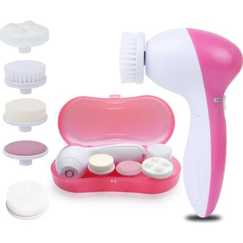 5 in 1 Face Cleansing Brush Mini Electric Facial Silicone Brush Deep Pore Cleaning Acne Face Massager Waterproof Skin Care Tool