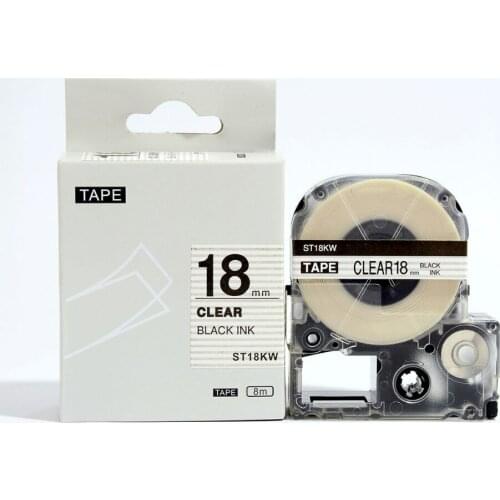 5PK 18mm KINGJIM Label Tape Cartridge ST18KW/ LC-5TBW BLACK ON CLEAR for TepraPro and Labelworks printer