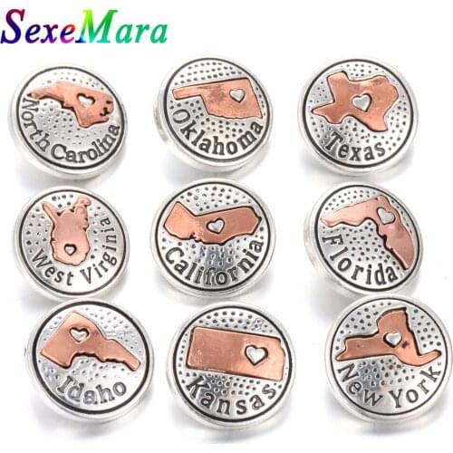 6pcs/lot New Snap Jewelry Rhinestone State Snap Buttons with Rhinestone Metal Snap Fit DIY 18mm Snaps Bracelet Accessory