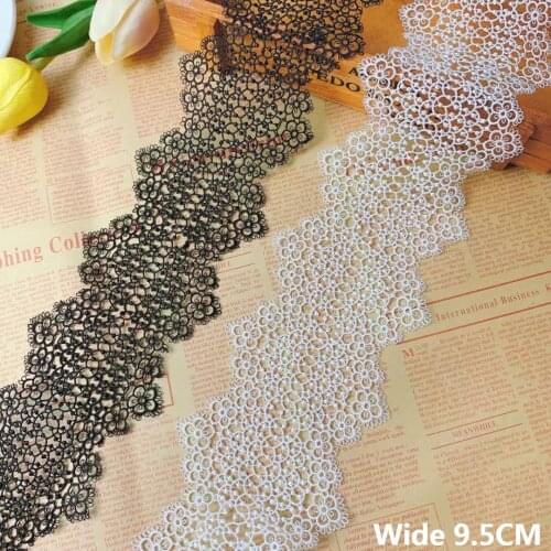 9.5CM Wide Exquisite White Black Polyester Lace Flowers Fabric Embroidered Ribbon Curtains Dress Applique DIY Sewing Trim Decor