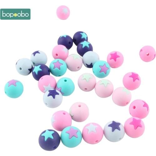 Bopoobo 10pcs Silicone Beads Food Grade Teething Accessories Baby Teether Baby Shower Toys 15mm Silicone Teething Pendant
