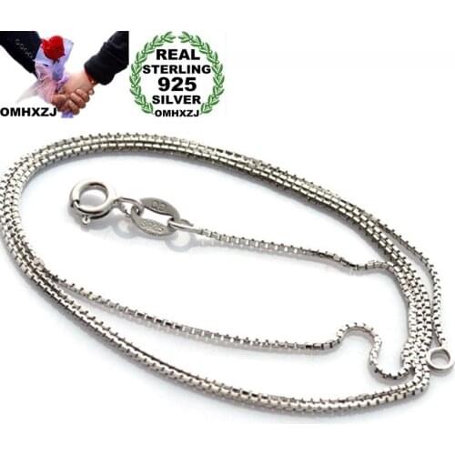 OMHXZJ Wholesale Personality Fashion OL Woman Girl Party Gift White 1MM Box Chain S925 Sterling Silver Chain Necklace NC170