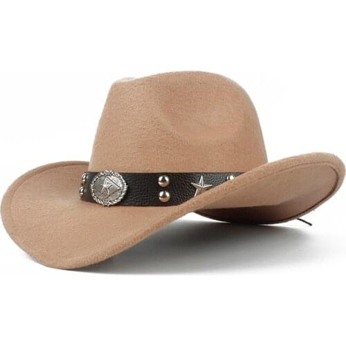 2019 Child Kids Wool Hollow Western Cowboy Hat Roll-up Brim boy girl Outblack Sombrero Hombre Jazz Cap Leateer Belt