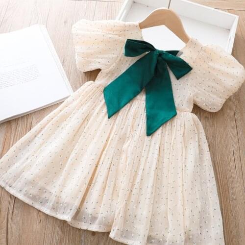 Kids Princess Dresses Puff Sleeve Bow Backless Boutique Clothes For Girls Party Birthday Girl Dress Summer New Fashion Costume