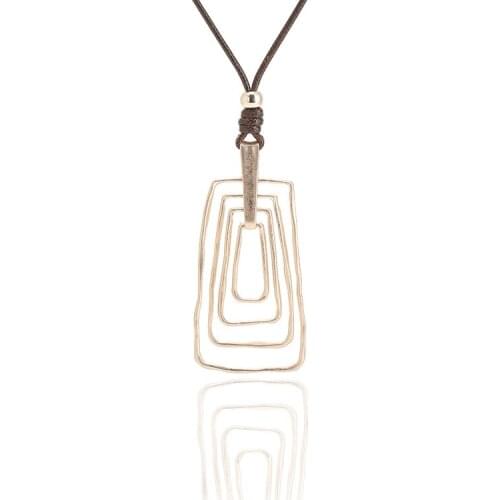 ELOHYI Long Necklace Multilevel Double Plated Vintage Statement Geometric Pendants Women Fashion Jewelry Mujer Kolye Jewelry