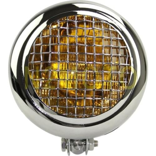 Chrome Mesh Grill Amber Motorcycles Headlight 5.75" Headlamp 12V 37.5/60W HI/LO Lamp for Harley Cafe Racer Bobber Chopper