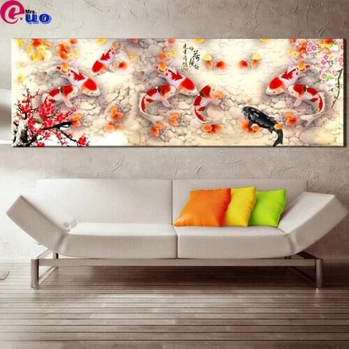 Chinese Abstract Nine Koi Fish Landscape Diamond Embroidery Full Square Diamond Painting Mosaic Rhinestone Beaded Handmade Gift