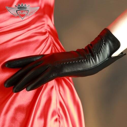 KLSS Brand Genuine Leather Women Gloves Fashion Trend Lady Sheepskin Gloves High Quality Goatskin Gloves Winter Plus Velvet K31