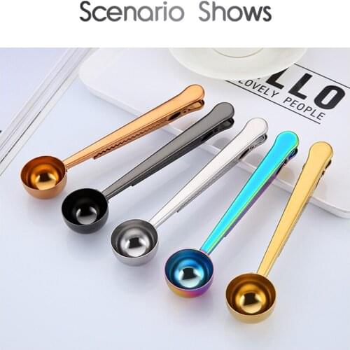 Stainless Steel Coffee Spoon With Sealing Clip Ice Cream Spoon Tea Spoon Milk Powder Spoon Kitchen Accessories Wholesale