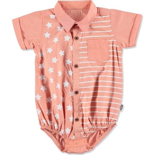 Summer Baby Striped Şambre Short Sleeve Fitted Polo Collar Single Shirt Body Party Outing Natural Fabric Cheap Quality