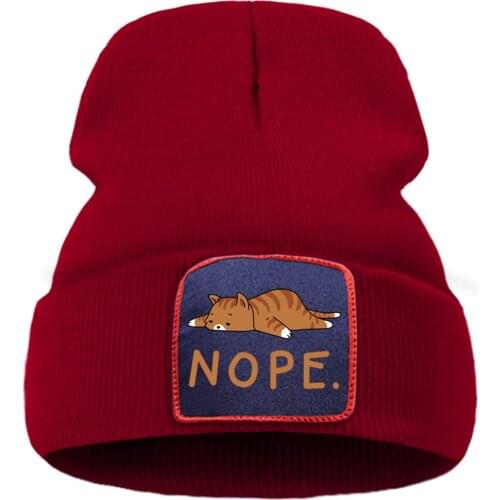 Ski Nope Cat Cartoon Kawaii Printed 2020 Unisex Cap Thick Wool Autumn Caps Creativity Simple Knitted Caps Skullies Quality Cap