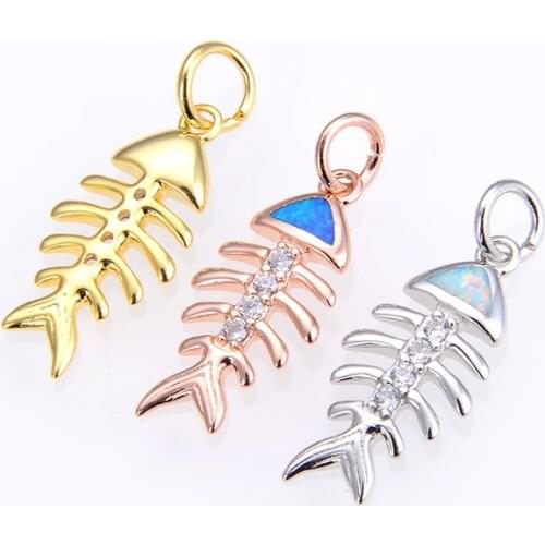 KAMAF Fashion simple diy jewelry accessories fishbone goldfish blue natural opal earrings pendant bracelet necklace pendant