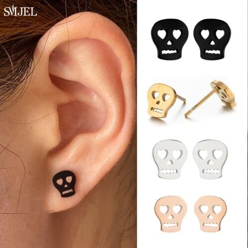 2021 Stainless Steel Skull Earrings for Wmen Men Punk Black Earring Skeleton Jewelry Halloween Accessories Party Gfits Brincos