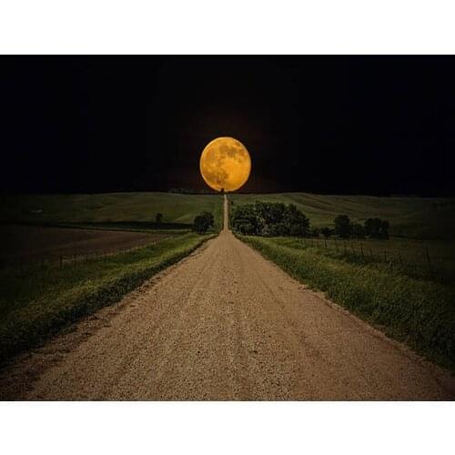 DIY Painting By Numbers Road to Nowhere Kit Oil Picture By Numbers Supermoon Landscape Wall Art Painting on Canvas Home Decor