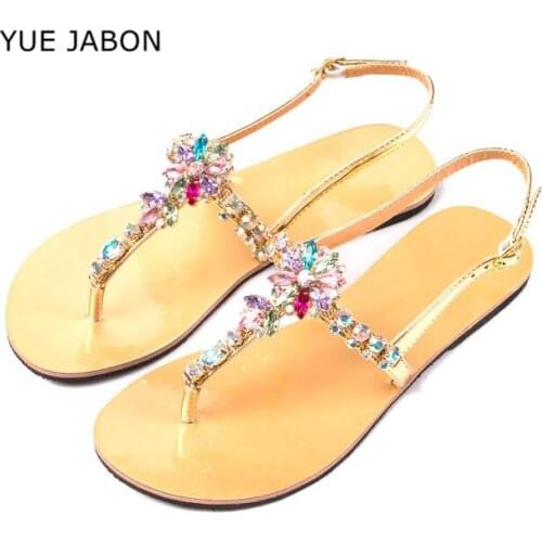 New Woman Sandals Gold Silver Sole Women Shoes Rhinestones Chains Thong Gladiator Flat Sandals Crystal T-strap thong flip flops