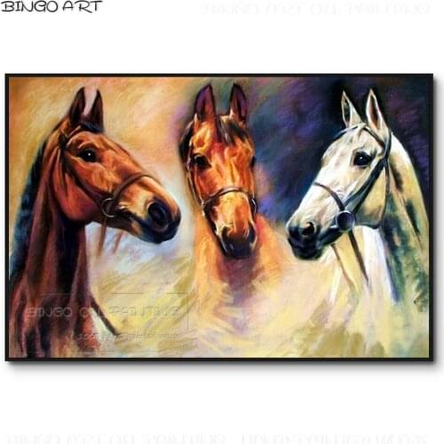 New Arrivals Hand-painted High Quality Abstract 3 Horses Oil Painting on Canvas Impression Horse Oil Painting for Wall Art Decor