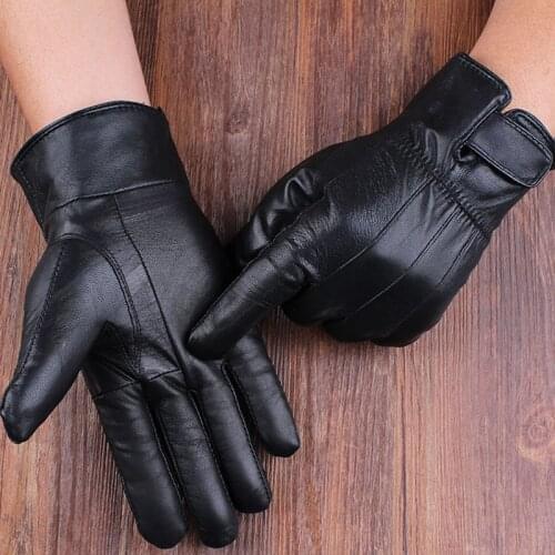Men Mittens Real Leather Gloves New Genuine Leather Black Gloves Men Thick Cotton Winter Gloves Warm Mittens