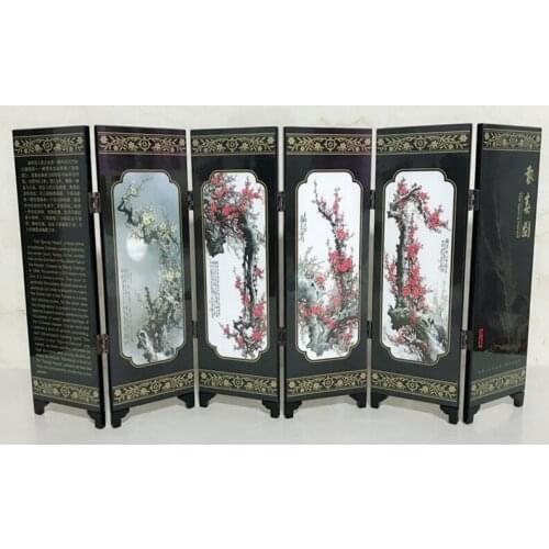 Room Divider Folding Screen 6 Panel Printed Canvas Tabletop Oriental Asian View Home Decoration Gift Wedding Decoration 48*24cm