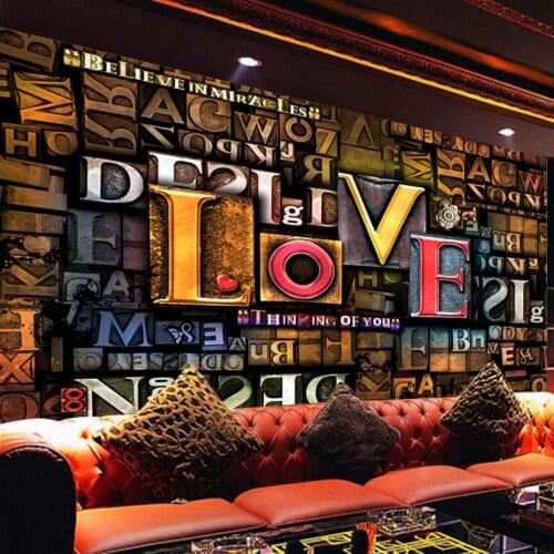 Custom Self-adhesive Mural Wallpaper 3D English Letters Retro Restaurant Cafe Bar Fashion Background Wall Painting Living Room