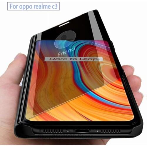 Realme c3 case smart mirror flip case for oppo realme c3 c 3 realmec3 rea me c 3 c3 3c6.5'' phone magnetic stand cover coque