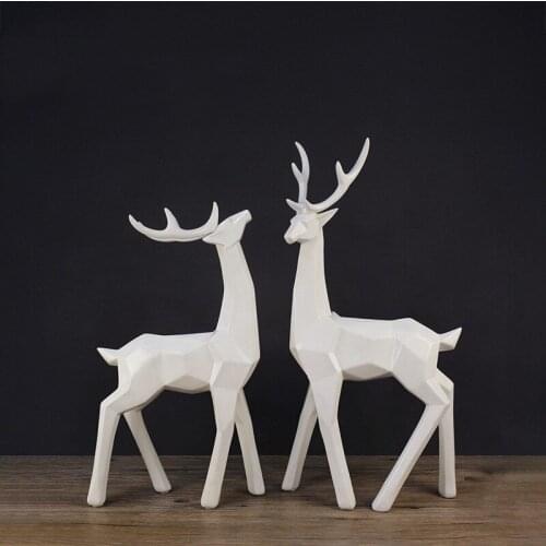 [HHT] EUROPEAN-STYLE RESIN CRAFTS STATUE LUCKY WHITE DEER SCULPTURE DECORATION HOME DECOR TV CABINET LIVING ROOM FURNISHINGS