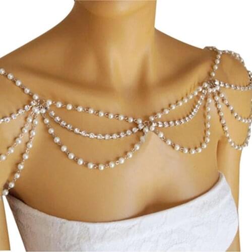 Bridal Pearl Wedding Cape Rhinestone Prom Evening Shawl Women Elegant Temperament Wedding Boleros Shrug Gorgeous Body Chain 2021