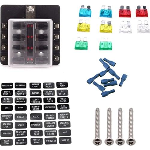 8 Way Circuit LED Fuse Block Blade Fuse Box with Medium fuse / screw terminal block single plastic bag for Car Boat Marine Trike