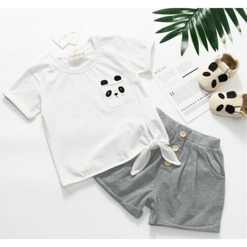 Tonytaobaby Summer New Male and Female Baby Childrens Clothing Straps Design Eddy Baby Panda White Suit