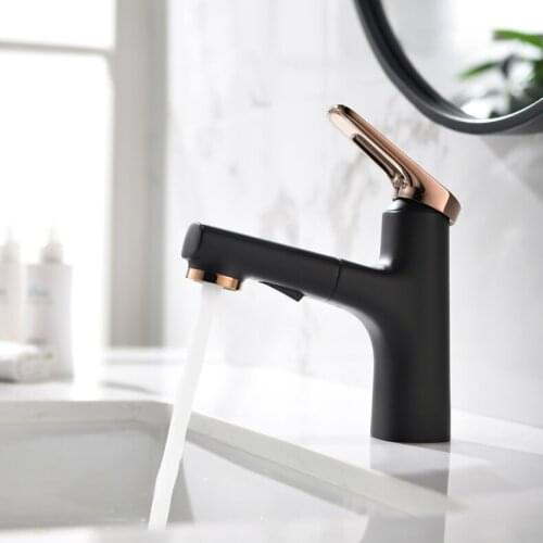 Top quality pull out brass bathroom sink faucet with two functions pull out spray shower nozzle fashion basin mixer faucet