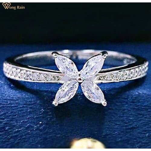 Wong Rain 925 Sterling Silver Marquise Cut Created Moissanite Gemstone Wedding Anniversary Ring For Women Fine Jewelry Wholesale