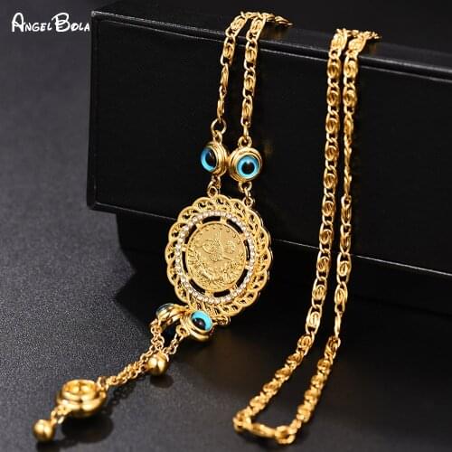 New Fashion Golden Turkey Blue Eyes Demon Eyes Women Charm Pendant Necklace Islamic Muslim Luxury Jewelry Wholesale