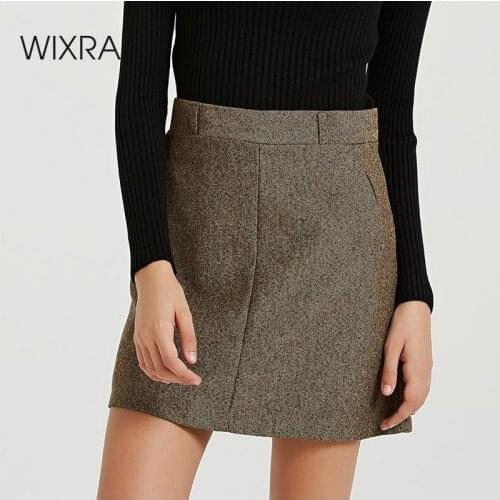 Wixra 2019 New Solid Skirts Basic Elegant High Waist A Line Pockets Bottoms For Ladies Short Mini Skirts Autumn Winter