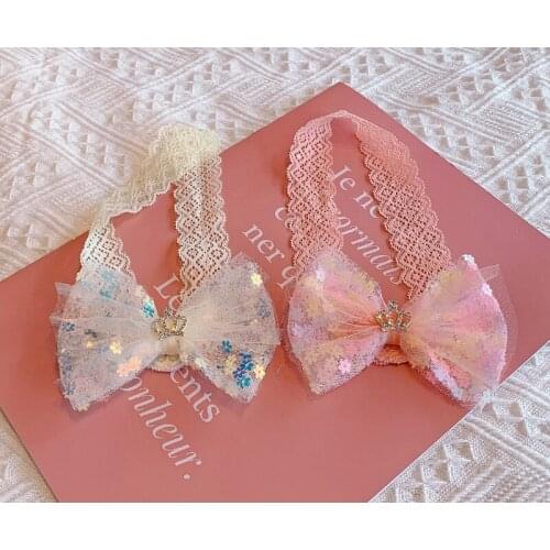 12 PCS/LOT, Sequin Flower Mesh Bow Lace Headbands, Infant Baby Hair Accessories
