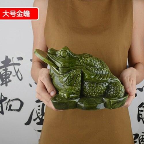 22cm Southeast Asia HOME shop company Solicit wealth bring good luck money High grade jade JIN CHAN FENG SHUI carving statue