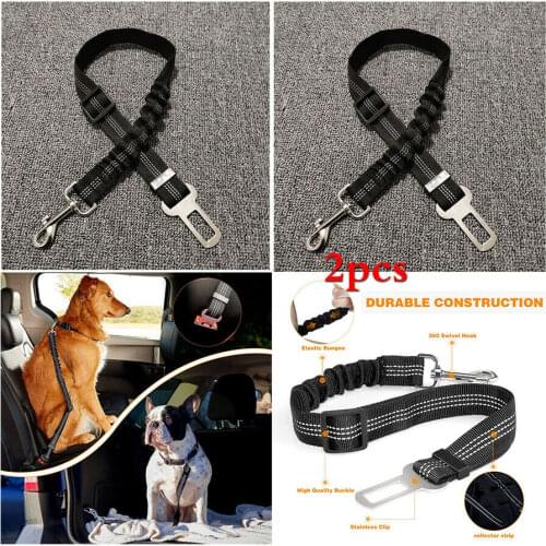 2x Car Adjustable 19"-29" Pet Dog Cat Seat Belt Safety Leads Harness Clip Leash