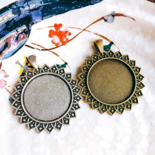 5pcs/lot 30mm Necklace Pendant Setting Antique Bronze Silver Glass Cabochon Blank Base Supplies for Jewelry Finding T22