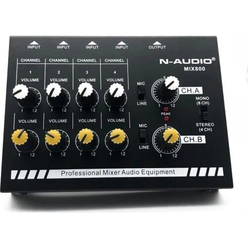 MIX800 8-Channels Sound Mixer Compact Size with Power Adapter High Quality Sound Mixer Mono/Stereo Audio Sound Line Mixer