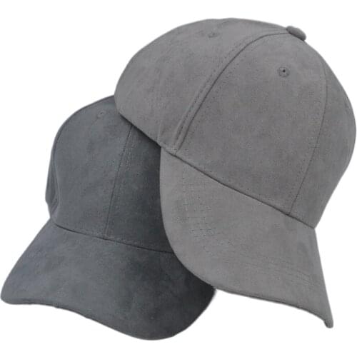 Autumn faux suede curved brim baseball cap plain snapback dad hat men women, gray blue beige pink
