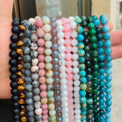 Natural Stone Beads Agates Lapis Lazuli Amethysts Crystal Round Loose Beads For Jewelry Making DIY Handmade Bracelet Bead 4-12MM