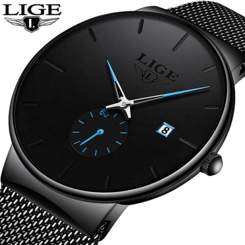 New LIGE 9969 Mens Cool Sports Quartz Watch Water Resistant Steel Mesh Band Simplicity Luxury Business Male Wristwatches