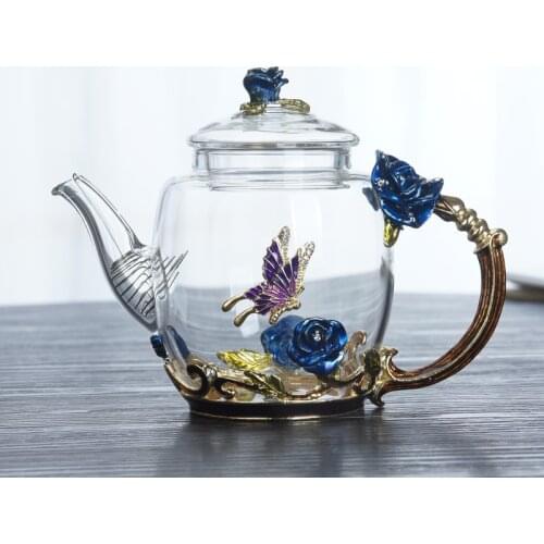 300ML Enamel glass tea pot 3D flower pot kettle Europe style coffee pot creative drinkware