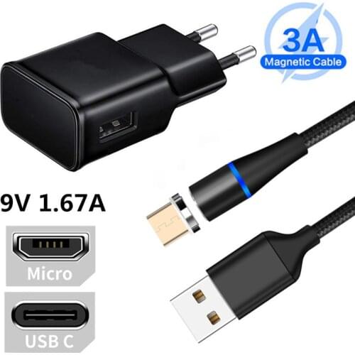 For Samsung galaxy feel 2 A51 A50 A70 A10 J7 S6 S9 A72 A42 5G Phone 9V Adaptive Fast Charging Charger Magnetic Cable USB Adapter
